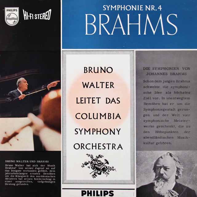 【オリジナル盤】　ワルターのブラームス/交響曲第4番　蘭PHILIPS　3422　LP レコード
