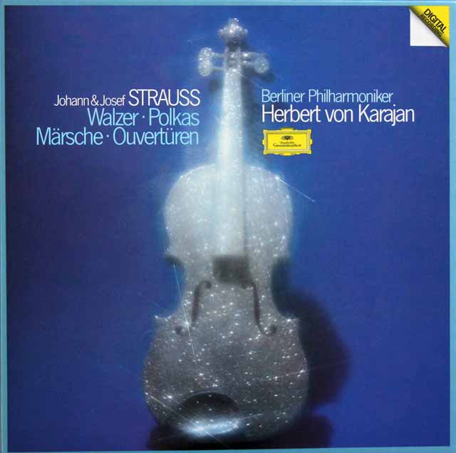 カラヤンのヨハン、ヨーゼフ・シュトラウス/ワルツ、ポルカ、マーチ、序曲集　独DGG　3423　LP レコード