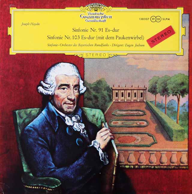 【細字ステレオ、独最初期盤】　ヨッフムのハイドン/交響曲第91、103番「太鼓連打」　独DGG　3429　LP レコード
