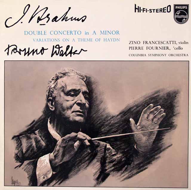 【英初期盤】　フランチェスカッティ、フルニエ、ワルターのブラームス/二重協奏曲ほか　英PHILIPS　3429　LP レコード
