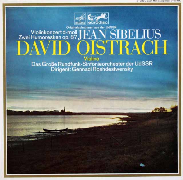 オイストラフ、ロジェストヴェンスキーのシベリウス/ヴァイオリン協奏曲ほか 　独eurodisc　3430　LP レコード