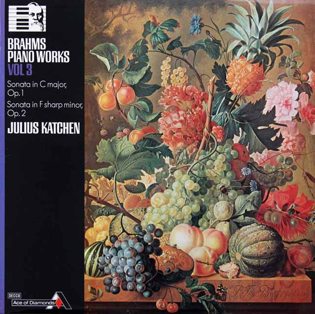 カッチェンのブラームス/ピアノ作品集　第3巻　ピアノソナタ第1、2番　英DECCA（Ace of Diamonds）　3431　LP レコード
