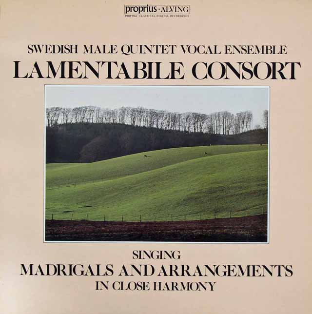 ラメンタービレ・コンソートのモーリー、ファーマー、ベネットほか /歌曲集　スウェーデンproprius ALVING　3431　LP レコード