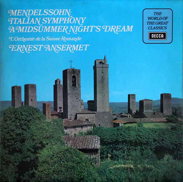 アンセルメのメンデルスゾーン/交響曲第4番「イタリア」ほか　英DECCA　3435　LP レコード