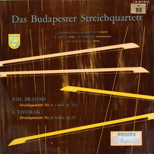 ブダペスト四重奏団のブラームス＆ドヴォルザーク/弦楽四重奏曲　独PHILIPS　3439　LP レコード