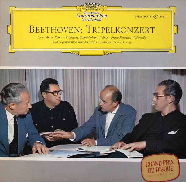 【モノラル】　アンダ、シュナイダーハン、フルニエ、フリッチャイのベートーヴェン/三重協奏曲　独DGG　3440　LP レコード