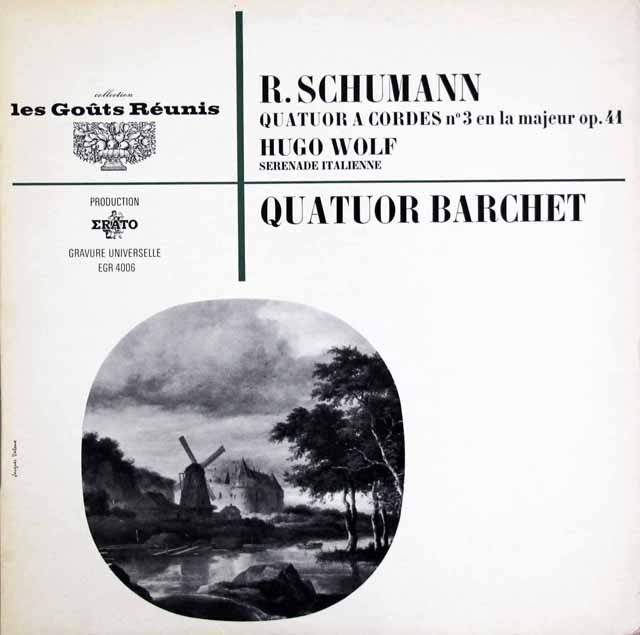 バルヒェット四重奏団のシューマン/弦楽四重奏曲第3番ほか　仏ERATO　3441　LP レコード