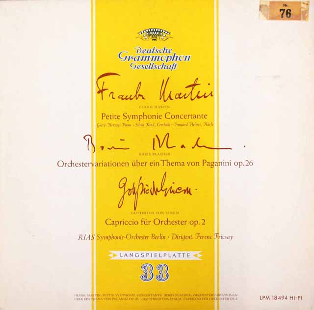 フリッチャイのマルタン/小協奏的交響曲ほか 　独DGG　3442　LP レコード