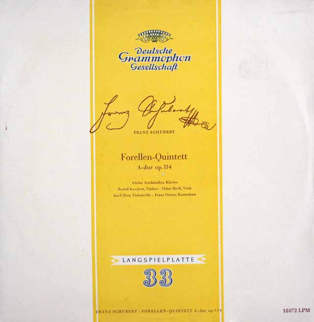 エッシュバッハー、ケッケルト四重奏団らのシューベルト/ピアノ五重奏曲「ます」　独DGG　3443　LP レコード
