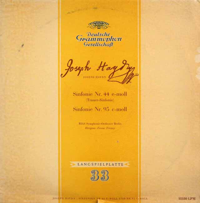 フリッチャイのハイドン/交響曲第44番「悲しみ」、第95番　独DGG　3443　LP レコード
