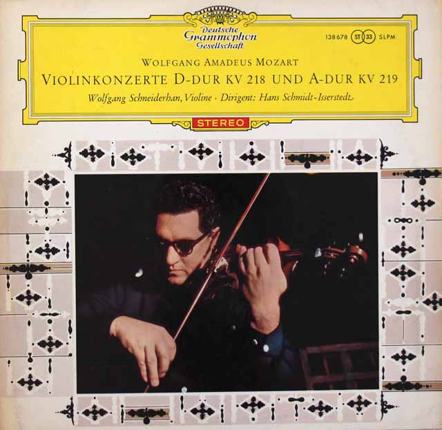 【赤ステレオ・独最初期盤】　シュナイダーハンのモーツァルト/ヴァイオリン協奏曲第4、5番　独DGG　3503　LP レコード