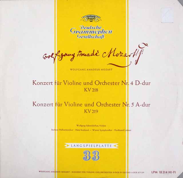シュナイダーハンのモーツァルト/ヴァイオリン協奏曲第4、5番　独DGG　3504　LP レコード