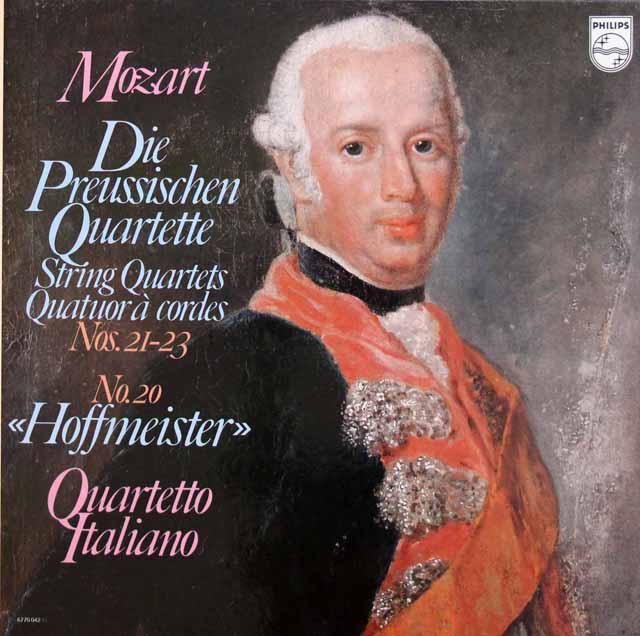 イタリア四重奏団のモーツァルト/弦楽四重奏曲第20番「ホフマイスター」＆第21-23番「プロシア王四重奏曲」　蘭PHILIPS　3505　LP レコード