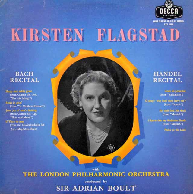 フラグスタートバッハ、ヘンデル・リサイタル　英DECCA　3508　LP レコード