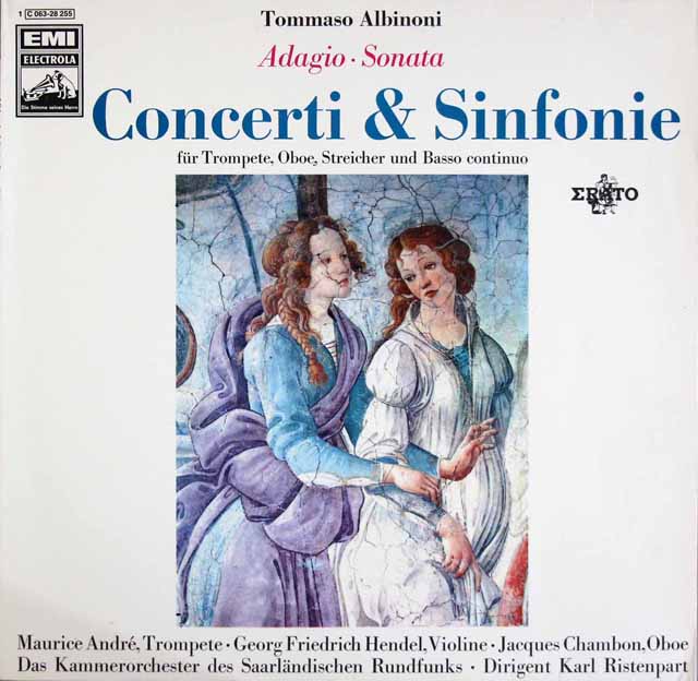 リステンパルト、アンドレらのアルビノーニ/「アダージョ」、トランペット協奏曲ほか　独EMI　3509　LP レコード