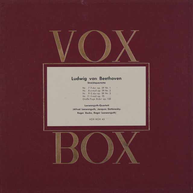 レーヴェングート四重奏団のベートーヴェン/弦楽四重奏曲第7～9番 「ラズモフスキー」　独VOX　3509　LP レコード