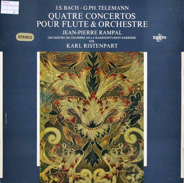 ランパル、リステンパルトのバッハ、テレマン/フルート協奏曲集　仏ERATO　3510　LP レコード