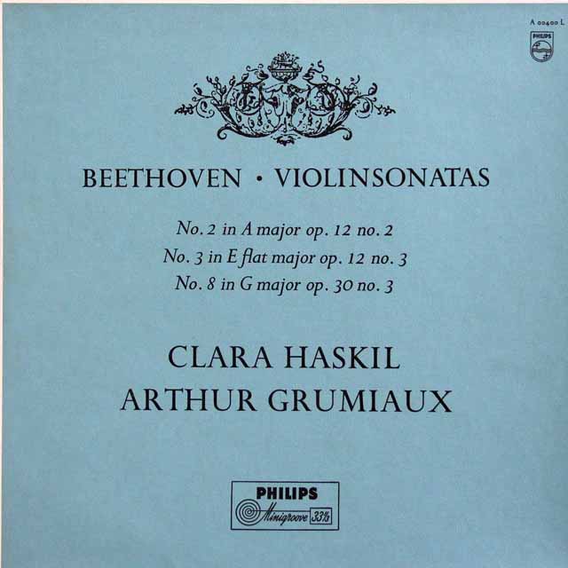 ハスキル、グリュミオーのベートーヴェン/ヴァイオリンソナタ第2、3、8番　蘭PHILIPS　3512　LP レコード
