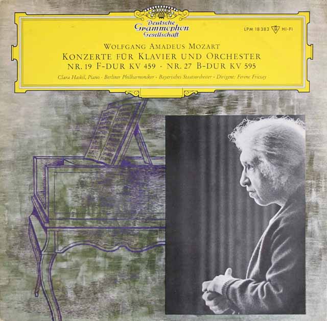 【モノラル】　ハスキル、フリッチャイのモーツァルト/ピアノ協奏曲第19、27番　独DGG　3513　LP レコード