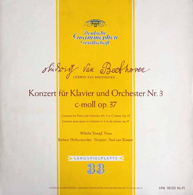 ケンプ、ケンペンのベートーヴェン/ピアノ協奏曲第3番　独DGG　3513　LP レコード