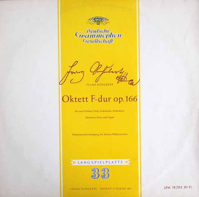 ベルリンフィル室内楽団のシューベルト/八重奏曲　独DGG　3513　LP レコード