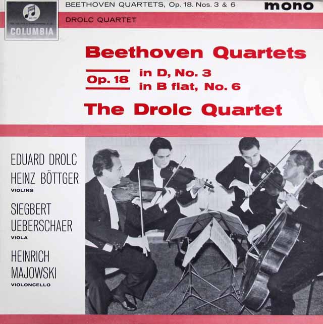 【MONO】　ドロルツ四重奏団のベートーヴェン/弦楽四重奏曲第3&6番　英Columbia　3513　LP レコード