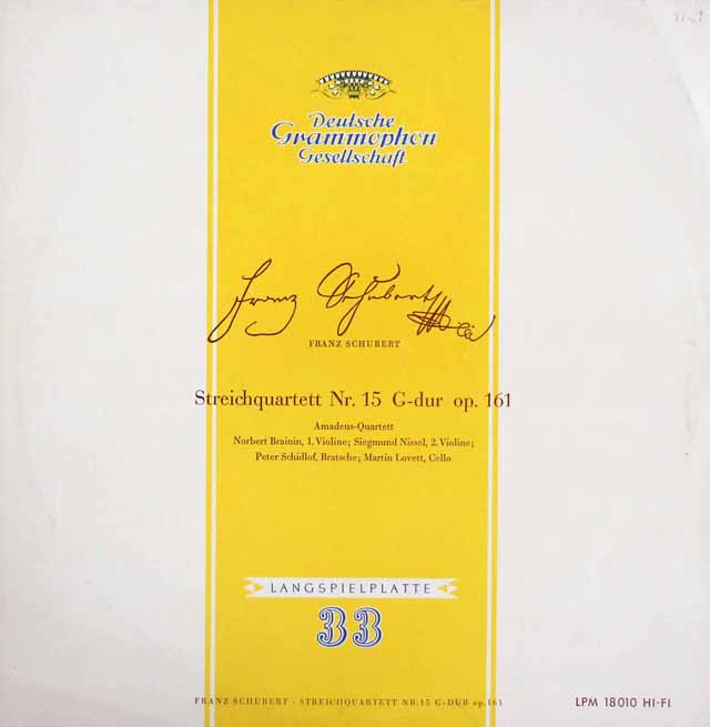 アマデウス四重奏団のシューベルト/弦楽四重奏曲第15番　独DGG　3516　LP レコード