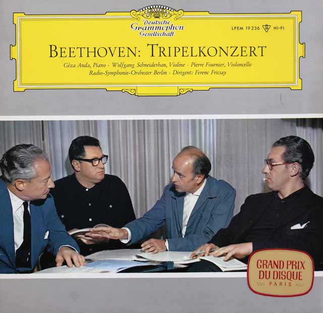 【モノラル】　アンダ、シュナイダーハン、フルニエ、フリッチャイのベートーヴェン/三重協奏曲　独DGG　3516　LP レコード
