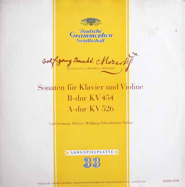 ゼーマン、シュナイダーハンのモーツァルト/ヴァイオリンソナタ第40、42番　独DGG　3518　LP レコード