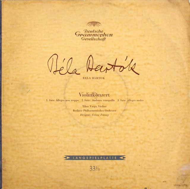 ヴァルガ、フリッチャイのバルトーク/ヴァイオリン協奏曲第2番　独DGG　3519　LP レコード