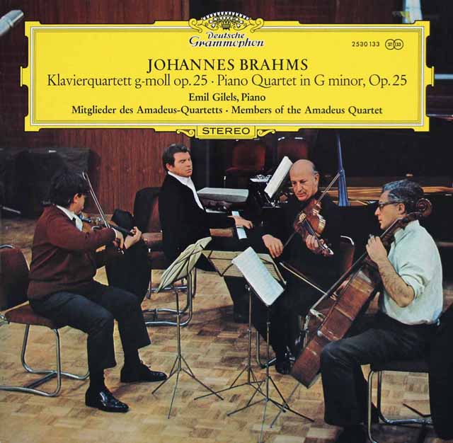 ギレリス、アマデウス四重奏団メンバーのブラームス/ピアノ四重奏曲第1番　独DGG　3519　LP レコード