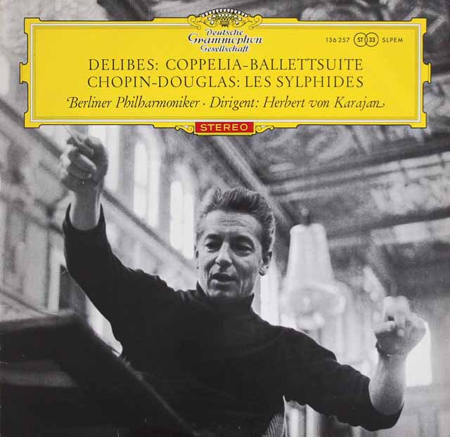 【赤ステレオ/独最初期盤】　カラヤンのドリーブ/バレエ「コッペリア」組曲ほか　独DGG　3520　LP レコード