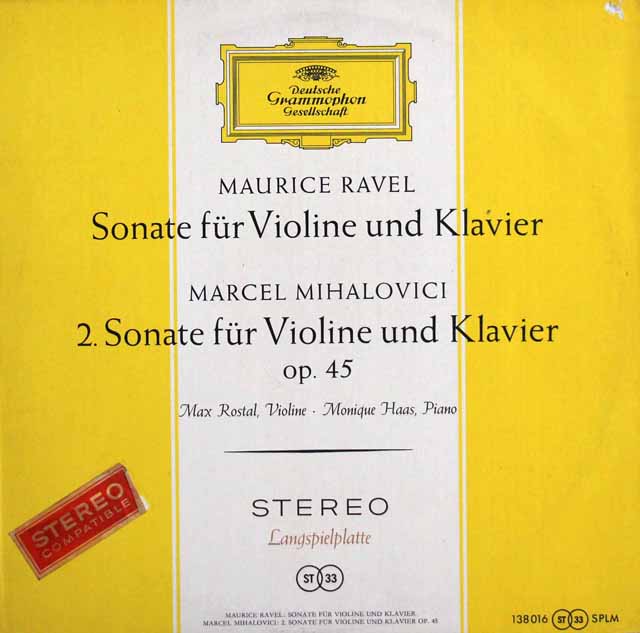 【独最初期盤】　ロスタル、アースのラヴェル、ミハロヴィチ/ヴァイオリンソナタ集　独DGG　3522　LP レコード