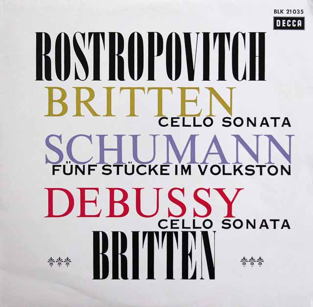 【モノラル】　ロストロポーヴィチ、ブリテンのブリテン/チェロソナタほか　独DECCA　3522　LP レコード
