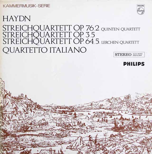 イタリア四重奏団のハイドン/弦楽四重奏曲第67番「ひばり」、第76番「五度」　蘭PHILIPS　3522　LP レコード