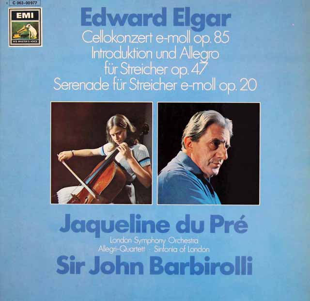 デュ・プレ、バルビローリのエルガー/チェロ協奏曲ほか　独EMI　3524　LP レコード