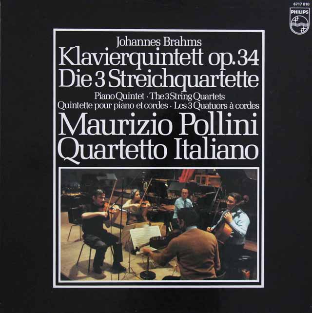 ポリーニ、イタリア四重奏団のブラームス/ピアノ五重奏曲、弦楽四重奏曲第1～3番　蘭PHILIPS　3525　LP レコード