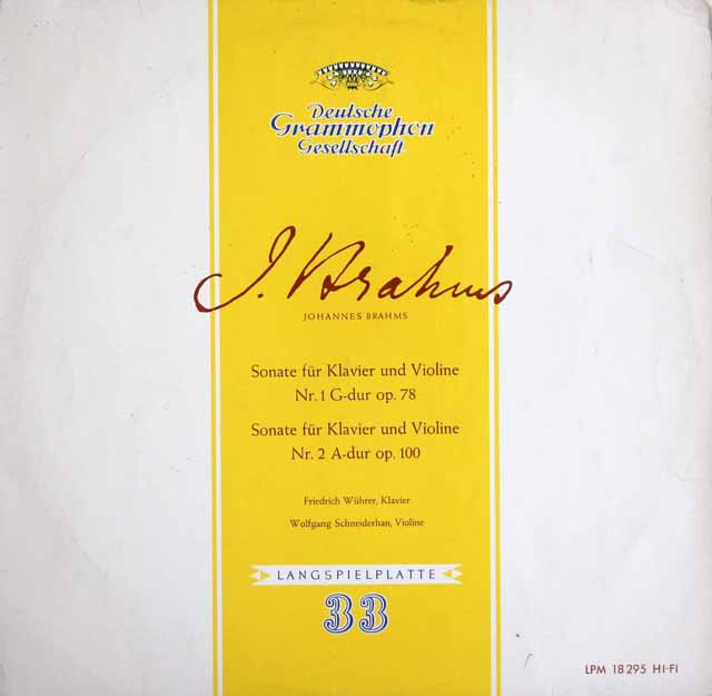 シュナイダーハン、ヴューラーのブラームス/ヴァイオリンソナタ第1、2番　独DGG　3526　LP レコード