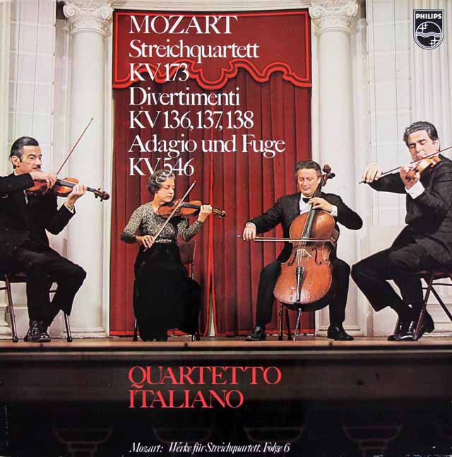 イタリア四重奏団のモーツァルト/弦楽四重奏曲第13番、ディヴェルティメント集　蘭PHILIPS　3526　LP レコード