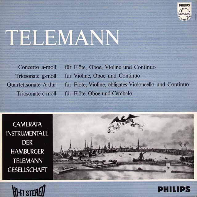 ハンブルク・テレマン協会カメラータ・インストゥルメンターレのテレマン/室内楽曲集　蘭PHILIPS　3526　LP レコード