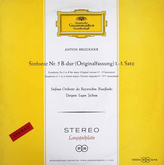 【赤ステレオ/独最初期盤】　ヨッフムのブルックナー/交響曲第5番ほか　独DGG　3527　LP レコード