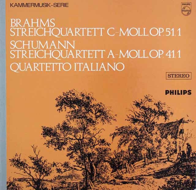 イタリア四重奏団のブラームス、シューマン/弦楽四重奏曲集　蘭PHILIPS　3530　LP レコード