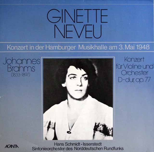 ヌヴー、イッセルシュテットのブラームス/ヴァイオリン協奏曲　独ACANTA　3530　LP レコード