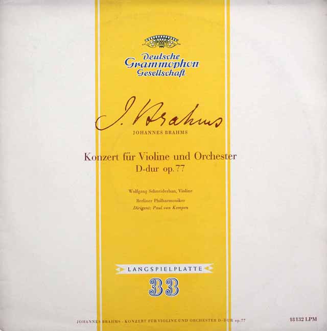 シュナイダーハンのブラームス/ヴァイオリン協奏曲　独DGG　3531　LP レコード