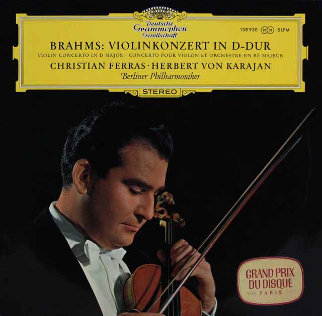 フェラス、カラヤンのブラームス/ヴァイオリン協奏曲　独DGG　3531　LP レコード