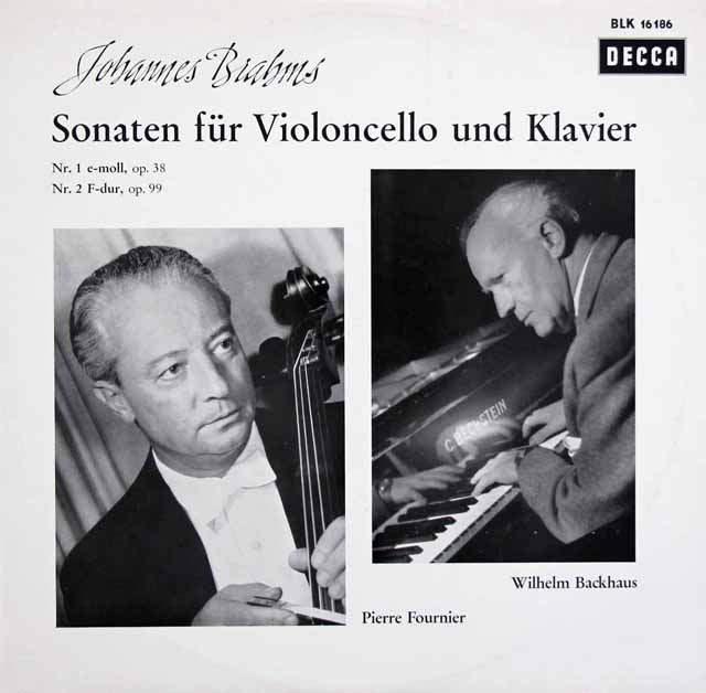 フルニエ、バックハウスのブラームス/チェロソナタ第1、2番　独DECCA　3533　LP レコード