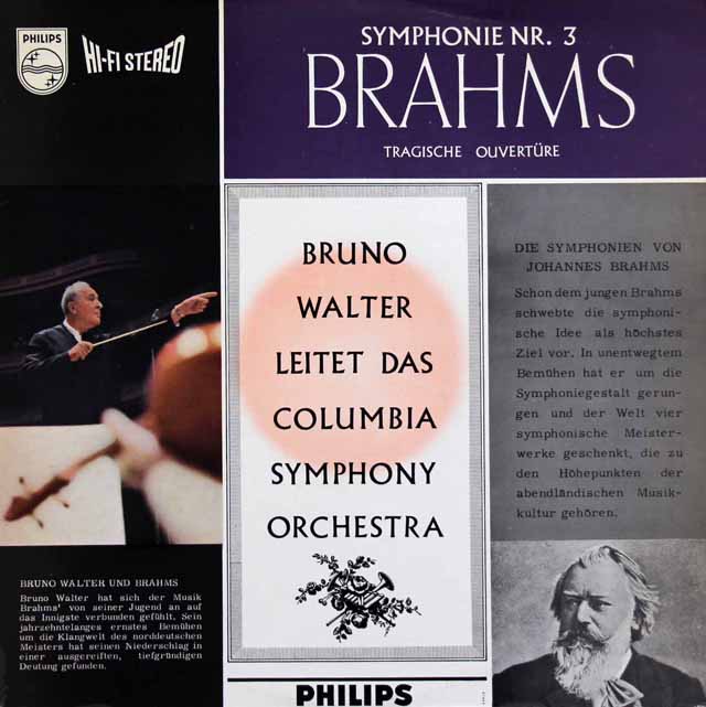 【オリジナル盤】　ワルターのブラームス/交響曲第3番ほか　蘭PHILIPS　3533　LP レコード