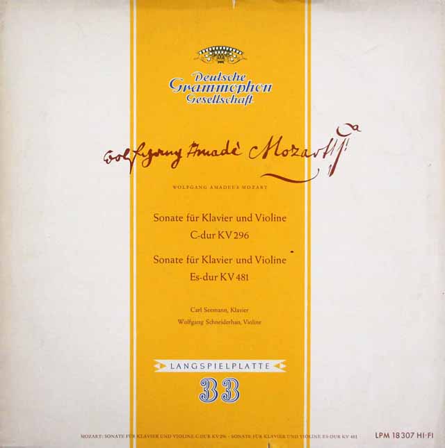 ゼーマン、シュナイダーハンのモーツァルト/ヴァイオリンソナタ第17、33番　独DGG　3535　LP レコード