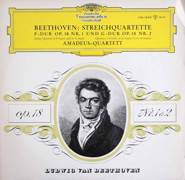 【モノラル】　アマデウス四重奏団のベートーヴェン/弦楽四重奏曲第1、2番　独DGG　3536　LP レコード