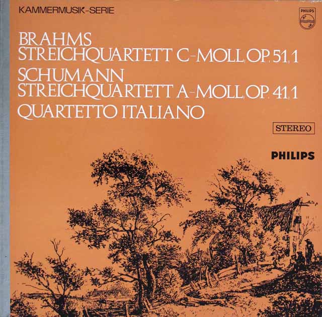 イタリア四重奏団のブラームス、シューマン/弦楽四重奏曲集　蘭PHILIPS　3536　LP レコード